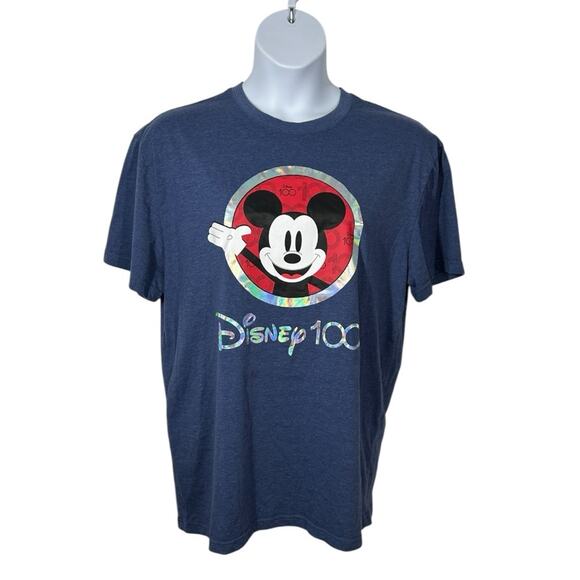 Disney Blue Holographic Front & Back Mickey Mouse 100 Year T-shirt Sz XL NWOT - Picture 2 of 8